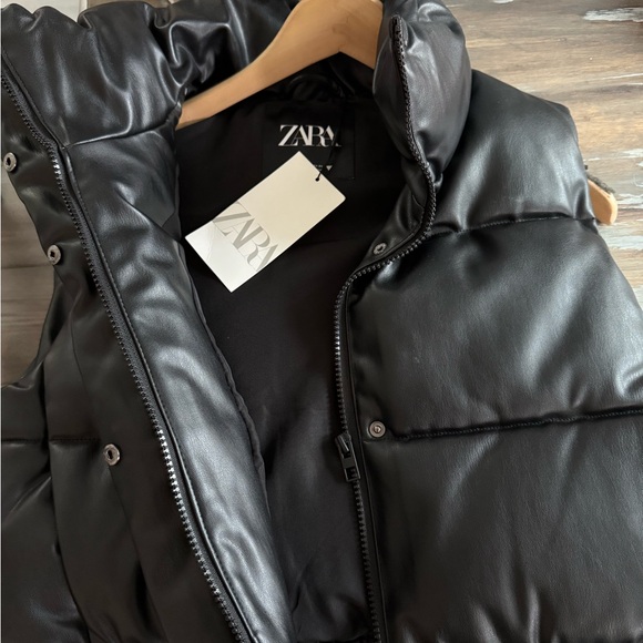 Zara black xs leather bomber vest new with tags - Picture 5 of 7